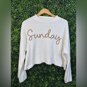 Moon‎ & Madison Cream Ribbed Crop knit Sweatshirt NWT